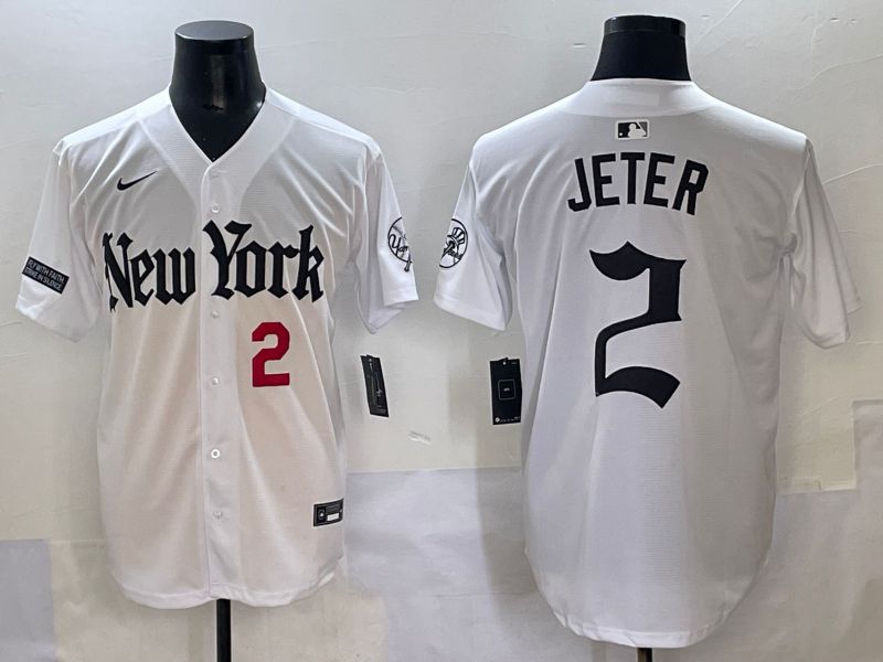 Men 2025 New York Yankees 2 Jeter White Five generations Joint Name Nike MLB Jersey style 3